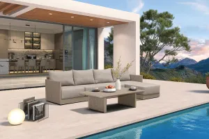 PURPLE LEAF Patio Furniture Set 6 Pieces Outdoor Conversation Sets with Coffee Table PP Rope Patio Sofa with Cushions and Table Manual Weaving Deep Seating Furniture for Porch Lawn Backyard Beige