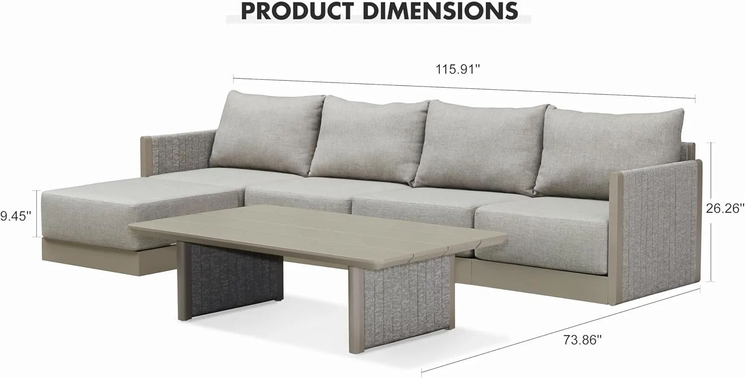 PURPLE LEAF Patio Furniture Set 6 Pieces Outdoor Conversation Sets with Coffee Table PP Rope Patio Sofa with Cushions and Table Manual Weaving Deep Seating Furniture for Porch Lawn Backyard Beige