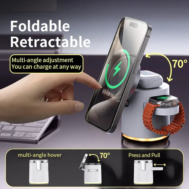 Qi2 Wireless Charger 3-in-1 Fast Charging Station Stand - Foldable Holder for iPhone, AirPods & Apple Watch