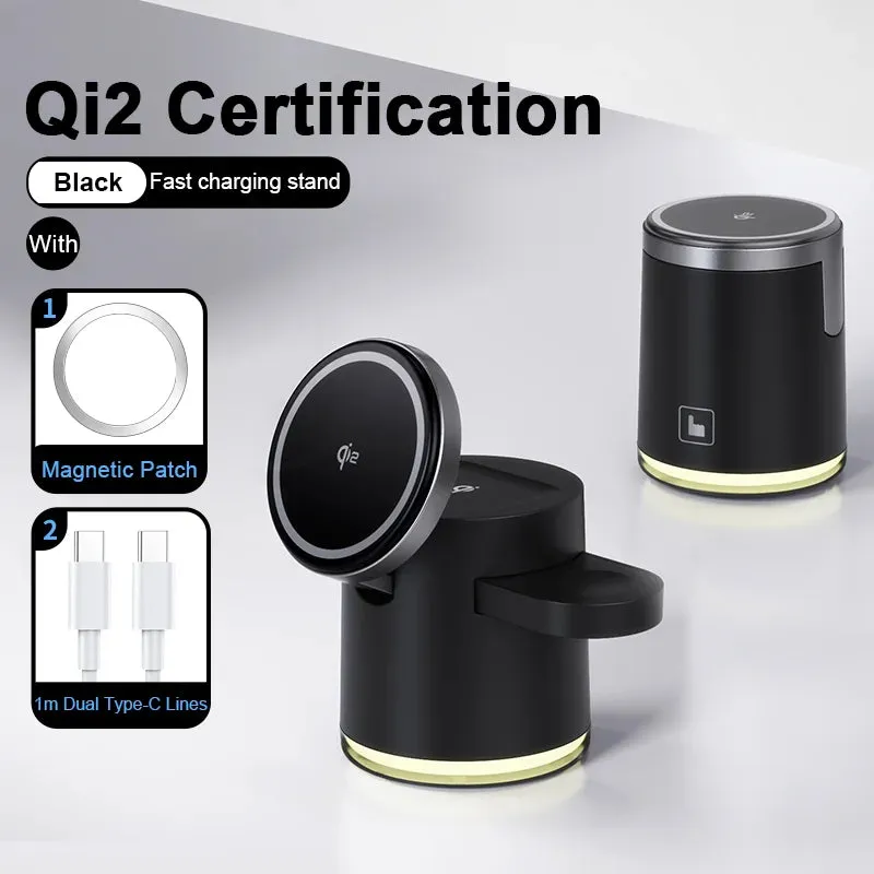 Qi2 Wireless Charger 3-in-1 Fast Charging Station Stand - Foldable Holder for iPhone, AirPods & Apple Watch