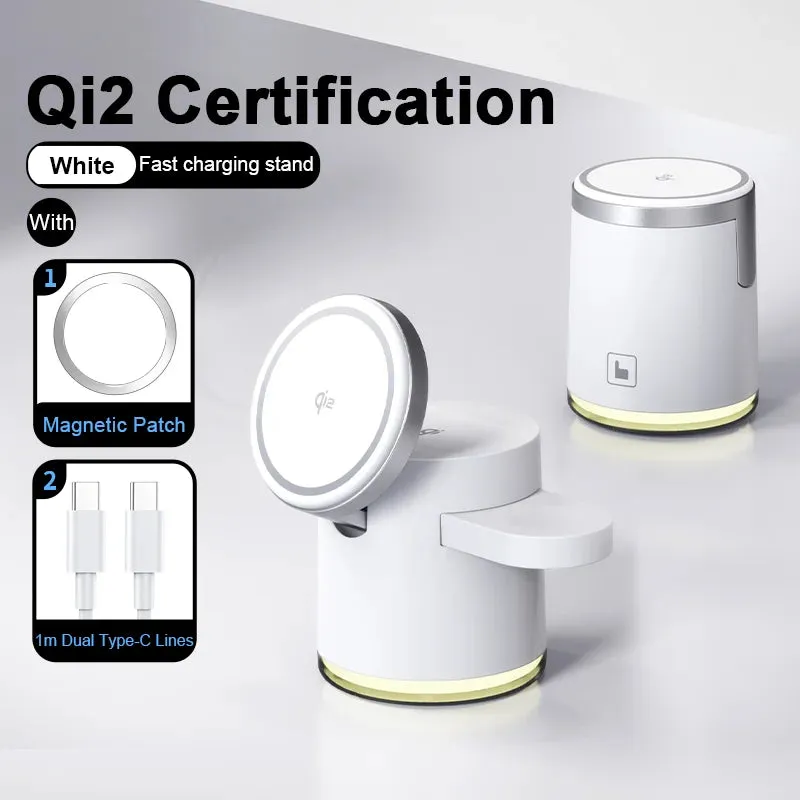 Qi2 Wireless Charger 3-in-1 Fast Charging Station Stand - Foldable Holder for iPhone, AirPods & Apple Watch