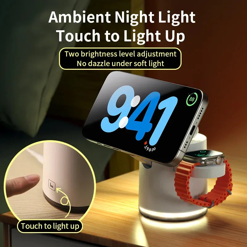 Qi2 Wireless Charger 3-in-1 Fast Charging Station Stand - Foldable Holder for iPhone, AirPods & Apple Watch