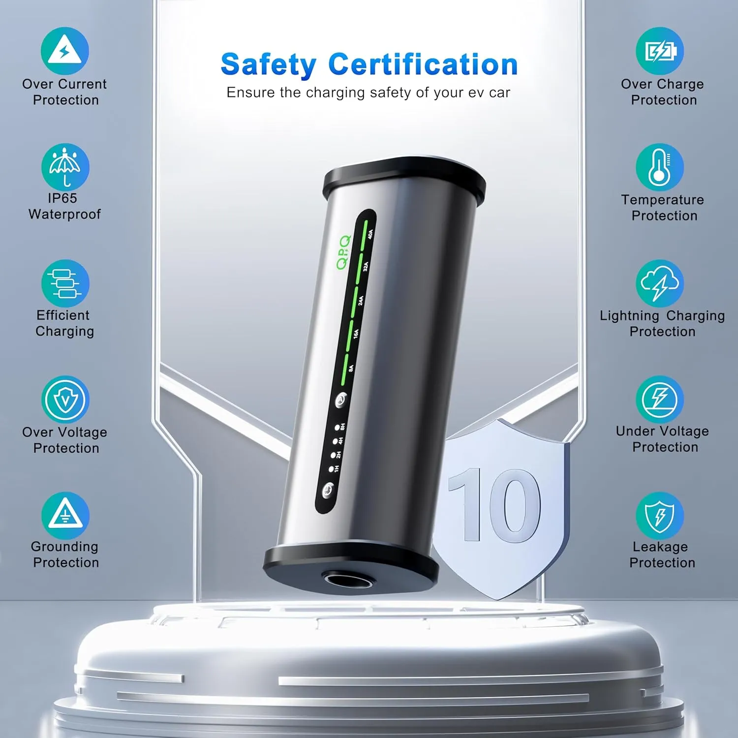 QPQ Level 2 EV Charger 40A 240V NEMA 14-50P, Portable Electric Vehicle Charging Stations Smart WiFi Enabled, 21FT Level 2 Charger with Box Holders for J1772 Evs