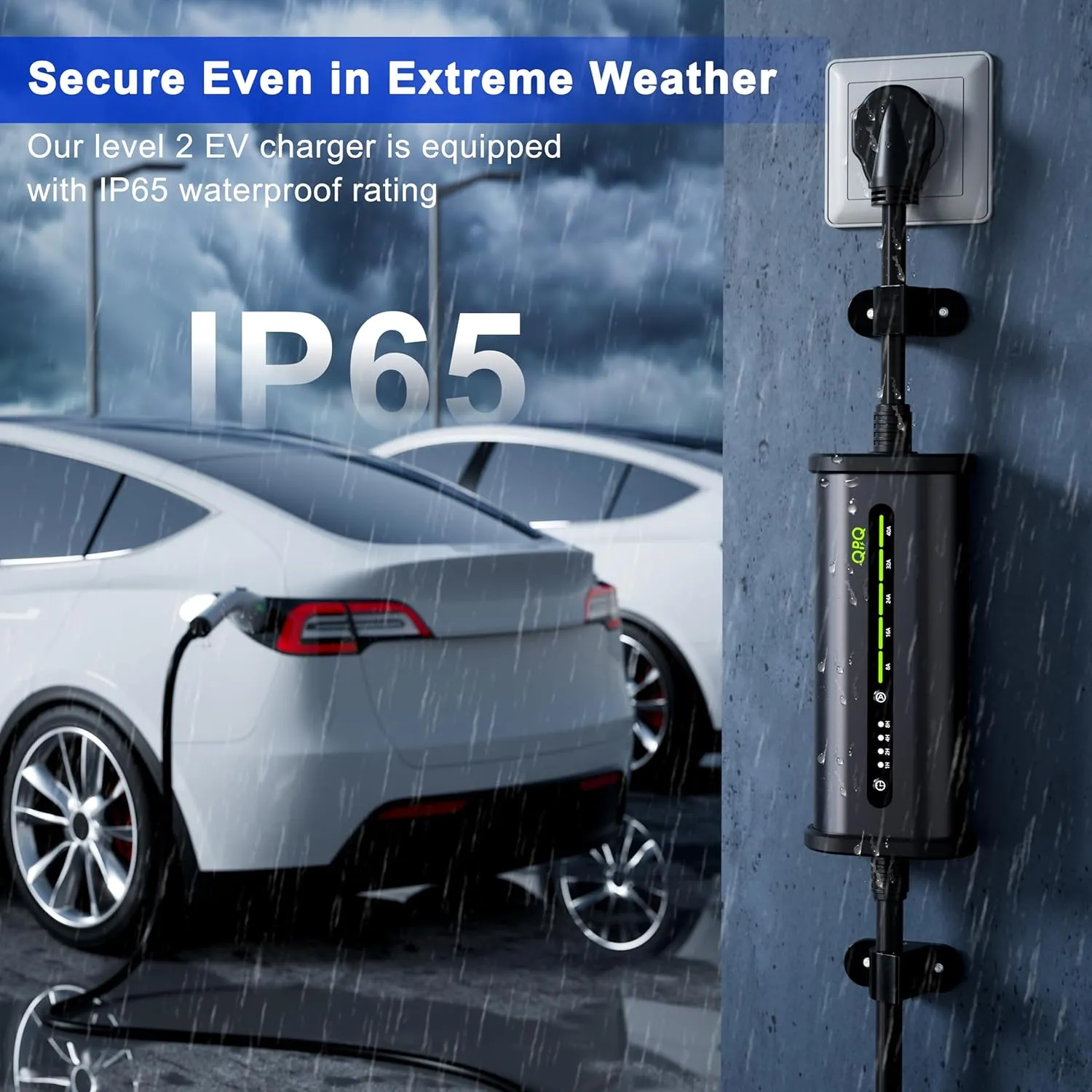 QPQ Level 2 EV Charger 40A 240V NEMA 14-50P, Portable Electric Vehicle Charging Stations Smart WiFi Enabled, 21FT Level 2 Charger with Box Holders for J1772 Evs