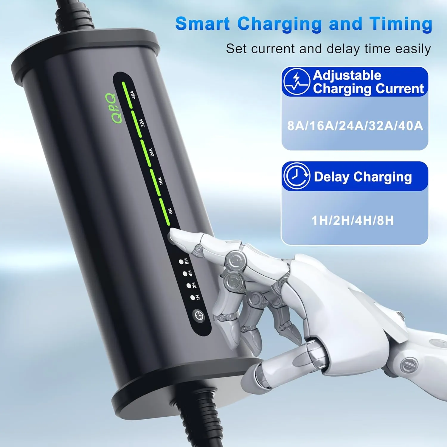QPQ Level 2 EV Charger 40A 240V NEMA 14-50P, Portable Electric Vehicle Charging Stations Smart WiFi Enabled, 21FT Level 2 Charger with Box Holders for J1772 Evs