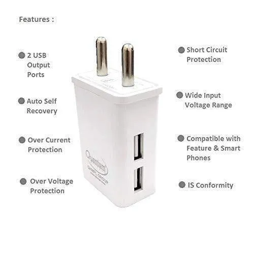 Quantum 2.0Amp Dual USB Port Wall Charger/Travel Charger Adapter with Micro USB Data Cable