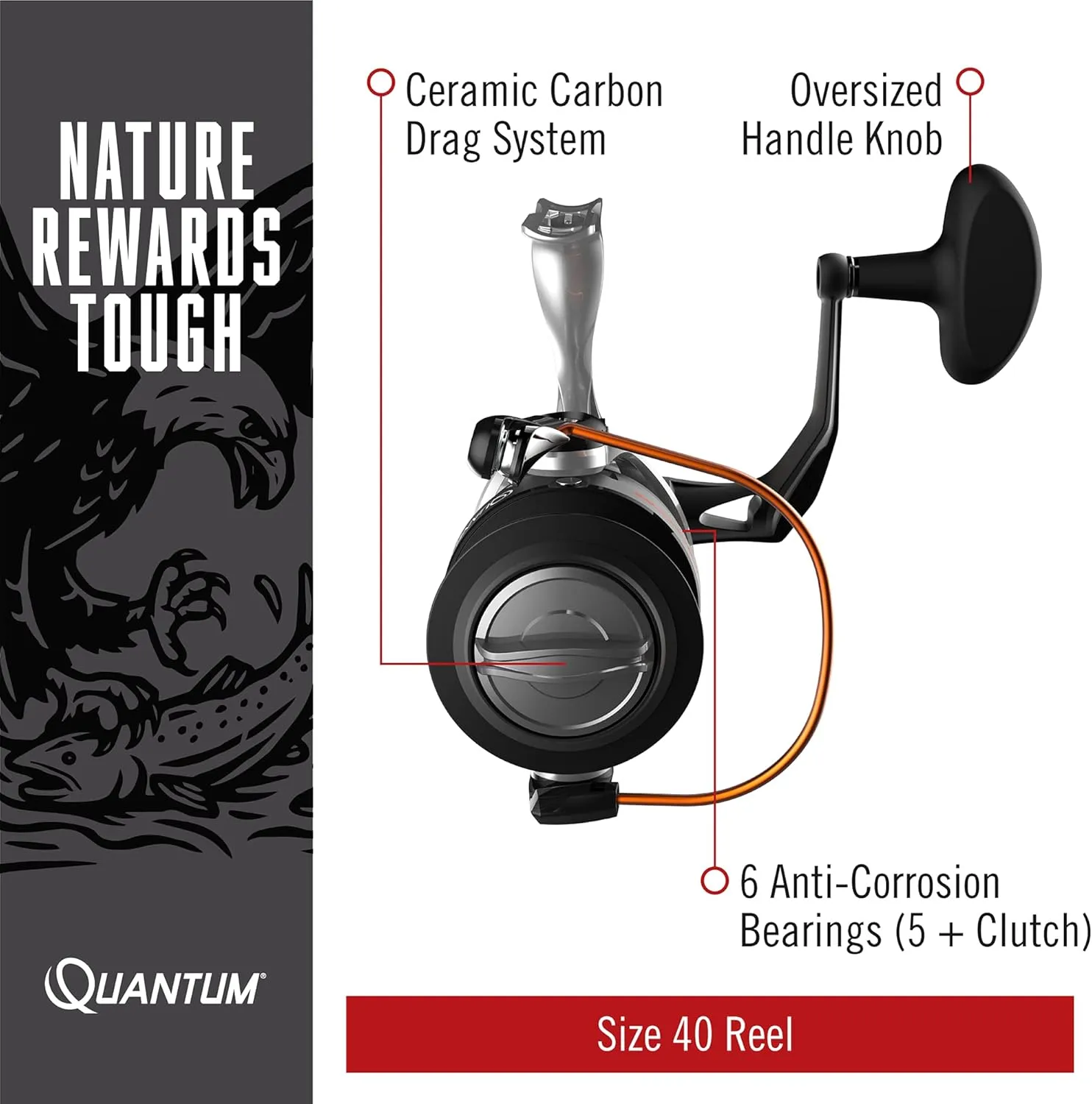 Quantum Reliance Spinning Fishing Reel, Durable Aluminum Body, Right or Left-Hand Retrieve with 6 Bearings (5   Continuous Anti-Reverse Clutch)
