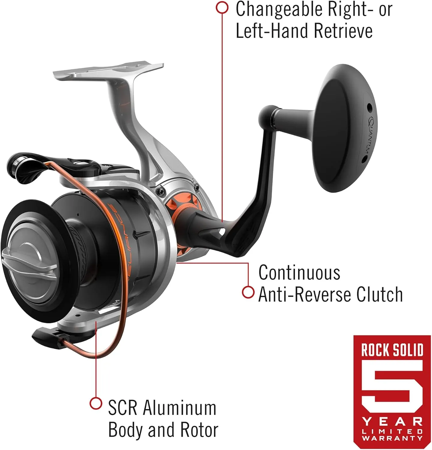 Quantum Reliance Spinning Fishing Reel, Durable Aluminum Body, Right or Left-Hand Retrieve with 6 Bearings (5   Continuous Anti-Reverse Clutch)