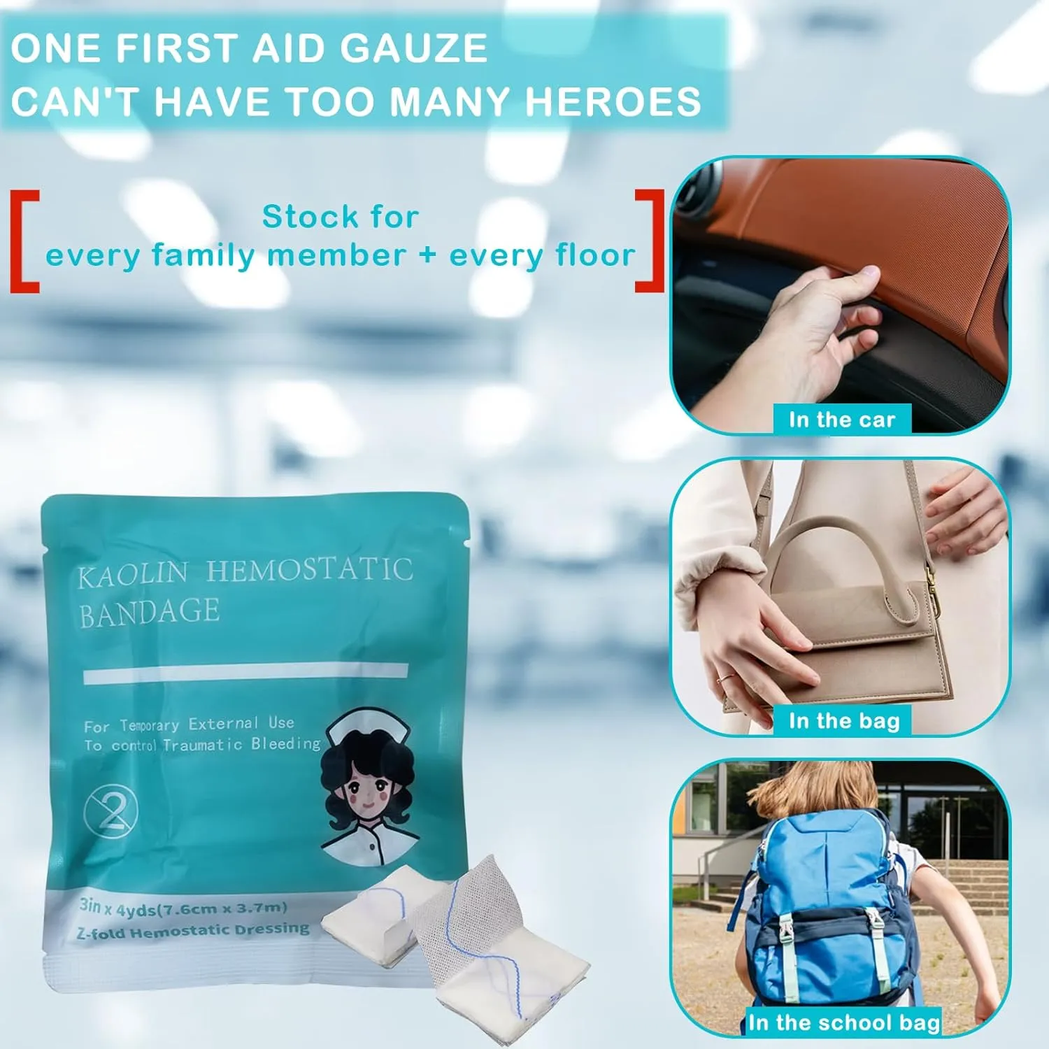 Quick Clot Gauze, First Aid Advanced Stop The Bleed Kit Combat Flexible Hemostatic Gauze-Bleed Stop Faster Wound Packing Medical,Survival Kit Supplies (3" x 12.5) (2)
