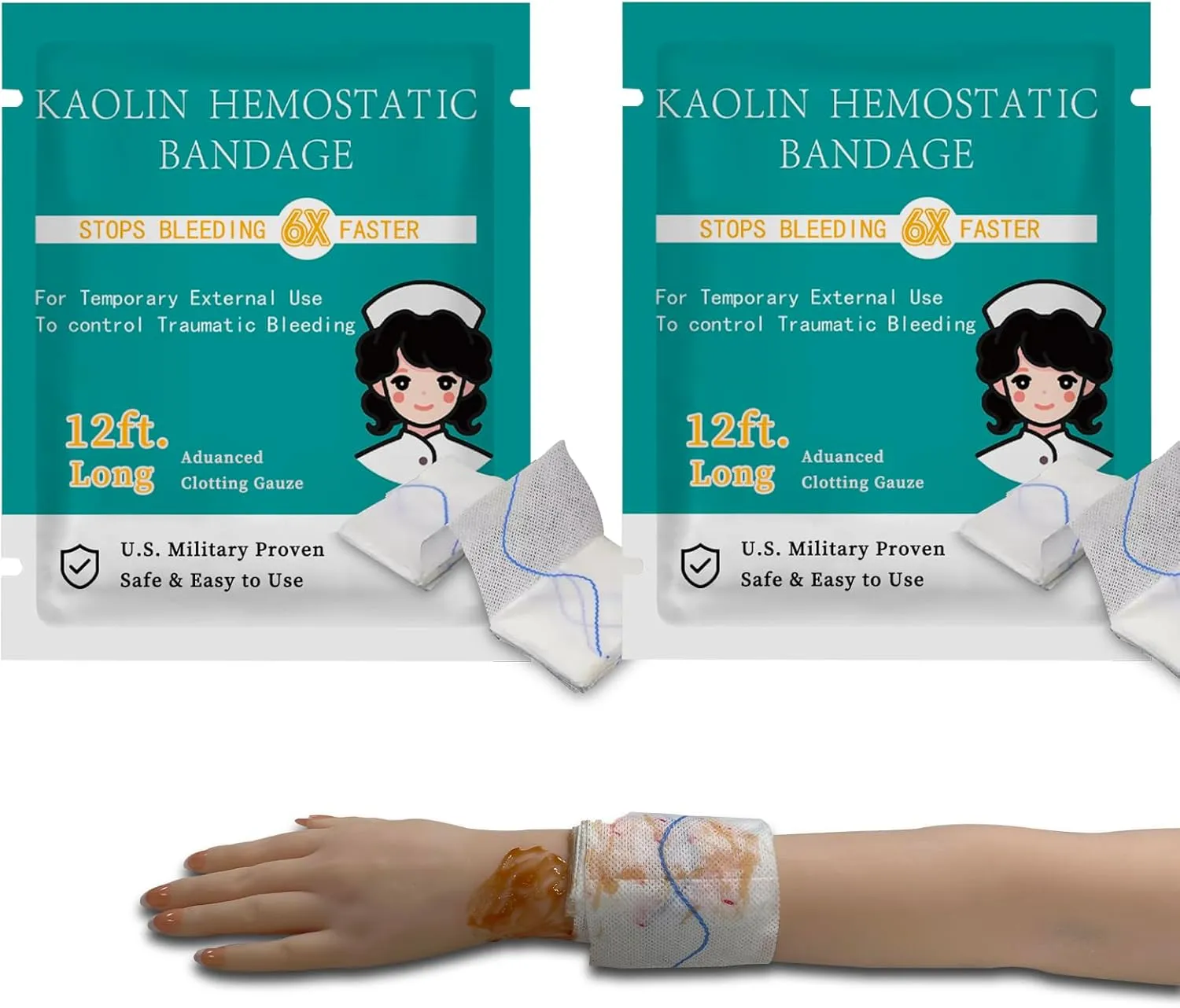 Quick Clot Gauze, First Aid Advanced Stop The Bleed Kit Combat Flexible Hemostatic Gauze-Bleed Stop Faster Wound Packing Medical,Survival Kit Supplies (3" x 12.5) (2)