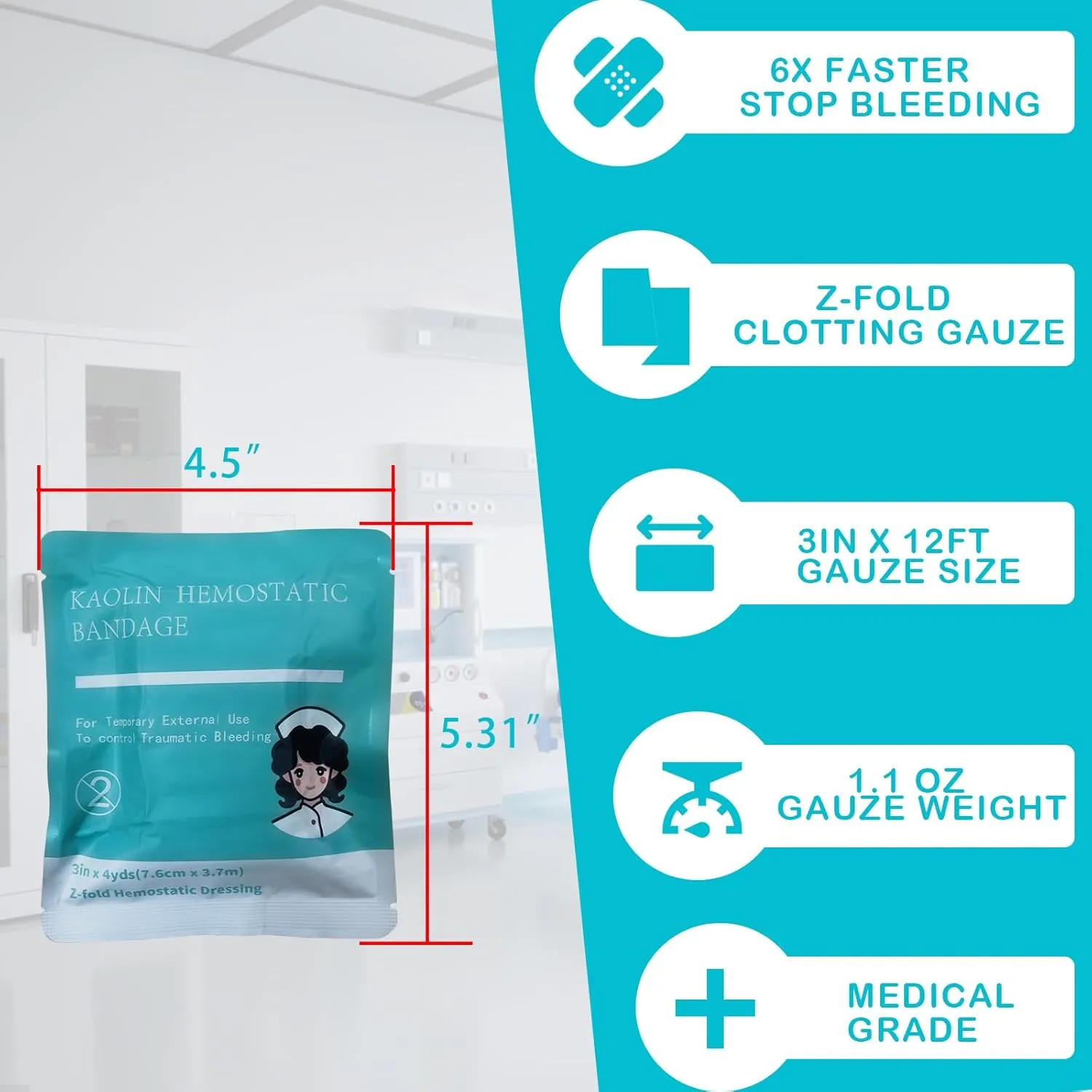 Quick Clot Gauze, First Aid Advanced Stop The Bleed Kit Combat Flexible Hemostatic Gauze-Bleed Stop Faster Wound Packing Medical,Survival Kit Supplies (3" x 12.5) (2)
