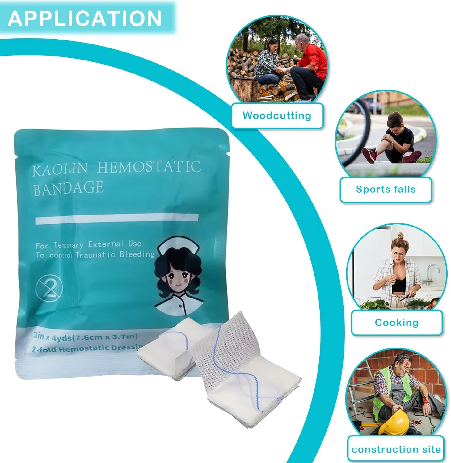 Quick Clot Gauze, First Aid Advanced Stop The Bleed Kit Combat Flexible Hemostatic Gauze-Bleed Stop Faster Wound Packing Medical,Survival Kit Supplies (3" x 12.5) (2)