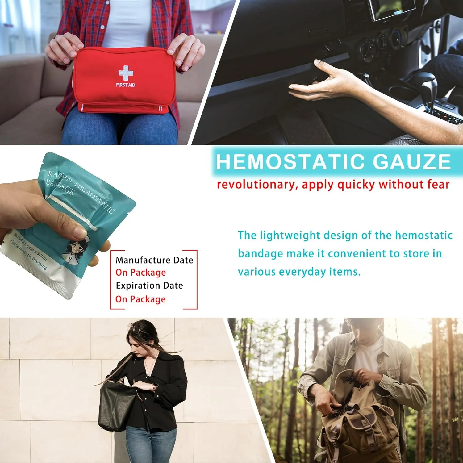 Quick Clot Gauze, First Aid Advanced Stop The Bleed Kit Combat Flexible Hemostatic Gauze-Bleed Stop Faster Wound Packing Medical,Survival Kit Supplies (3" x 12.5) (6)