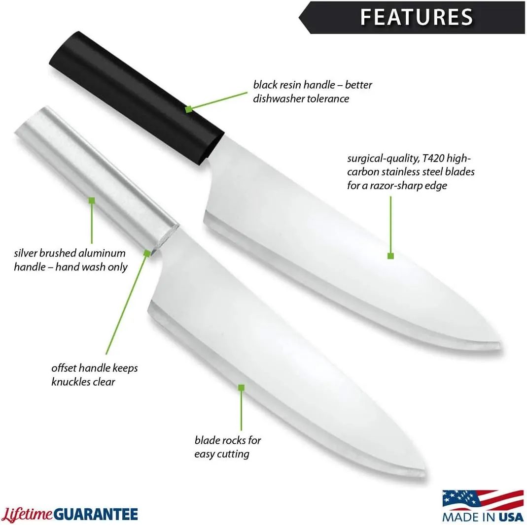 Rada Cutlery French Chef Knife (R131), 8.5" Stainless Steel Hollow Ground Blade, Made in USA, Silver Handle