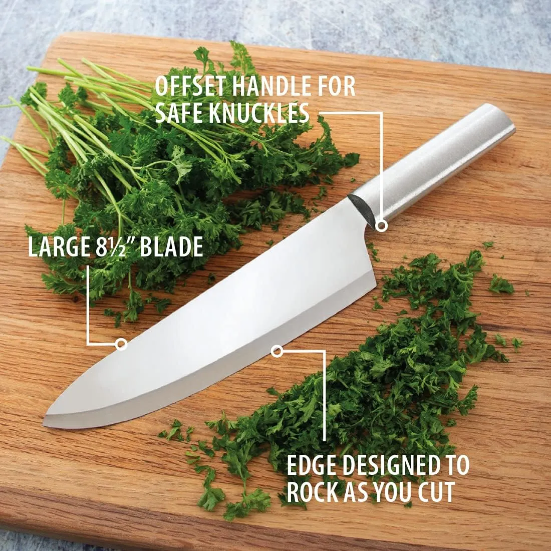 Rada Cutlery French Chef Knife (R131), 8.5" Stainless Steel Hollow Ground Blade, Made in USA, Silver Handle