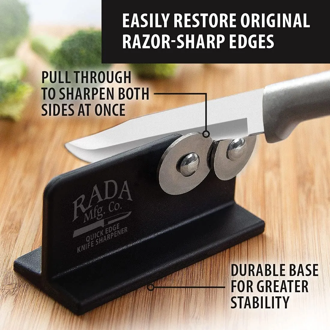 Rada Cutlery Quick Edge Knife Sharpener (R119), 3.5"x2", Stainless Steel Wheels, Made in USA. Pack of 2