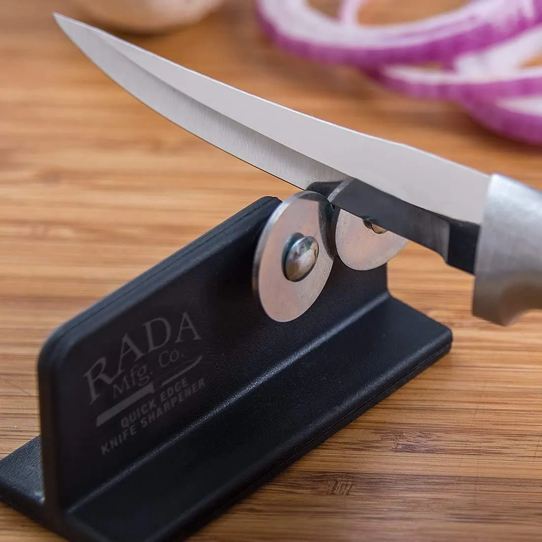 Rada Cutlery Quick Edge Knife Sharpener (R119), 3.5"x2", Stainless Steel Wheels, Made in USA. Pack of 2