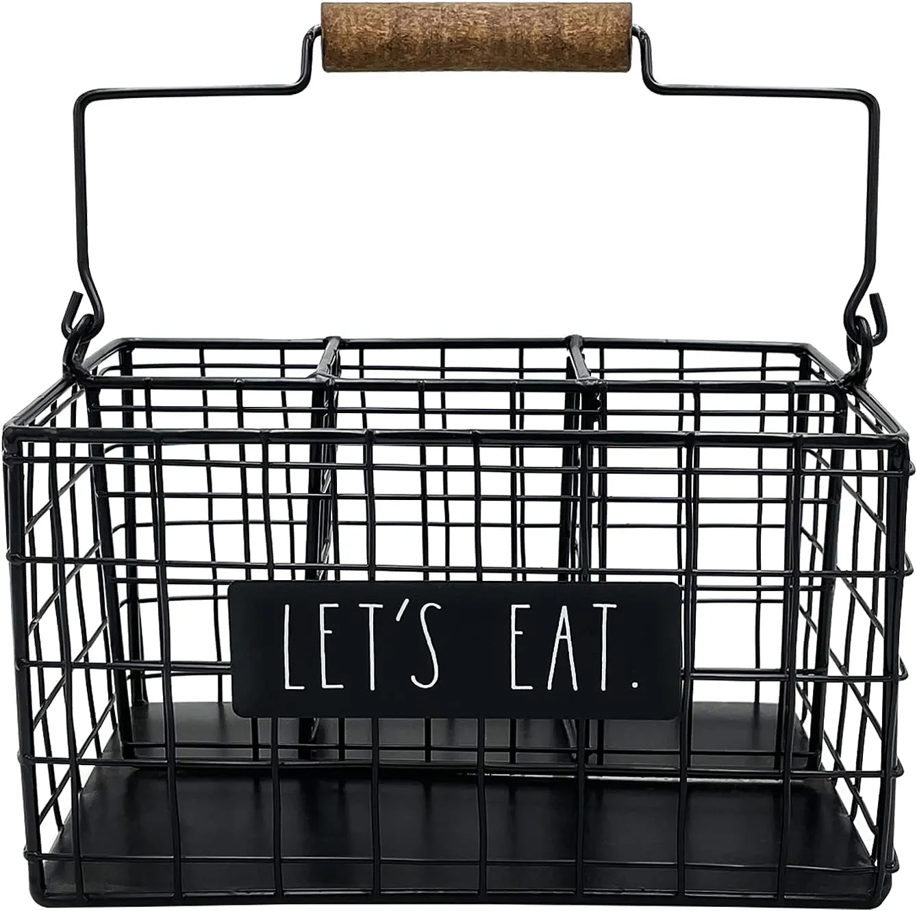Rae Dunn 6 Section Utensil Caddy - Silverware Holder, Cutlery Caddy for Fork, Knife and Spoon - Rustic Farmhouse Metal Grid-Iron Frame - Kitchen Organizer and Countertop Space Saver for Flatware