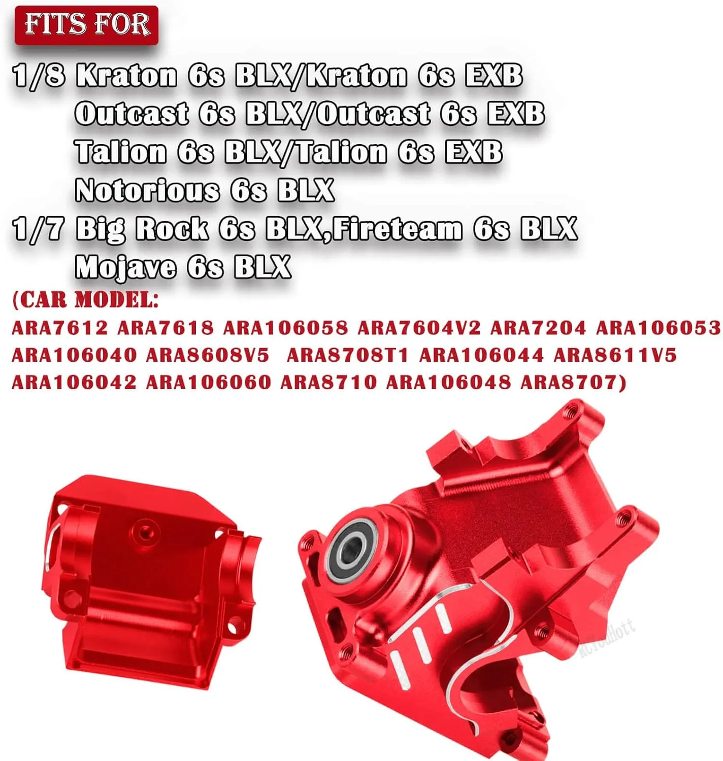 RC Diff Gear 43T/10T,Aluminum Front&Rear Gearbox Case Upgrades Part for 1/8 Kraton,Outcast,Notorious,Talion 6s BLX/EXB,1/7 Big Rrock,Fireteam,Mojave 6s BLX,Case Gears Hops Up,Red