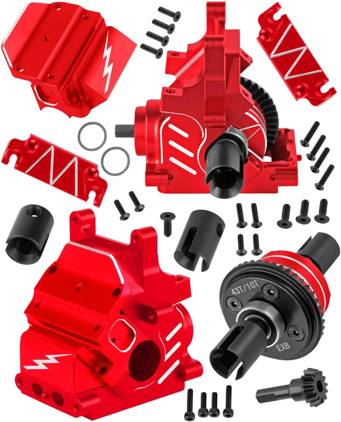 RC Diff Gear 43T/10T,Aluminum Front&Rear Gearbox Case Upgrades Part for 1/8 Kraton,Outcast,Notorious,Talion 6s BLX/EXB,1/7 Big Rrock,Fireteam,Mojave 6s BLX,Case Gears Hops Up,Red