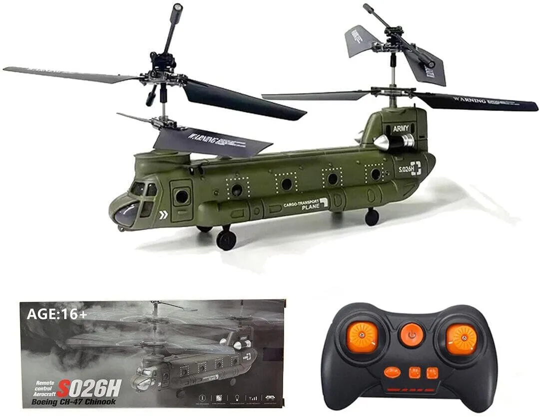 RC Helicopter Aircraft, S026H Dual-Rotor Transport Aircraft 2.4G RC 3CH Dual-Rotor Military Aerocraft Model RC Airplane for Beginner Adult (RTF Version/Army Green)
