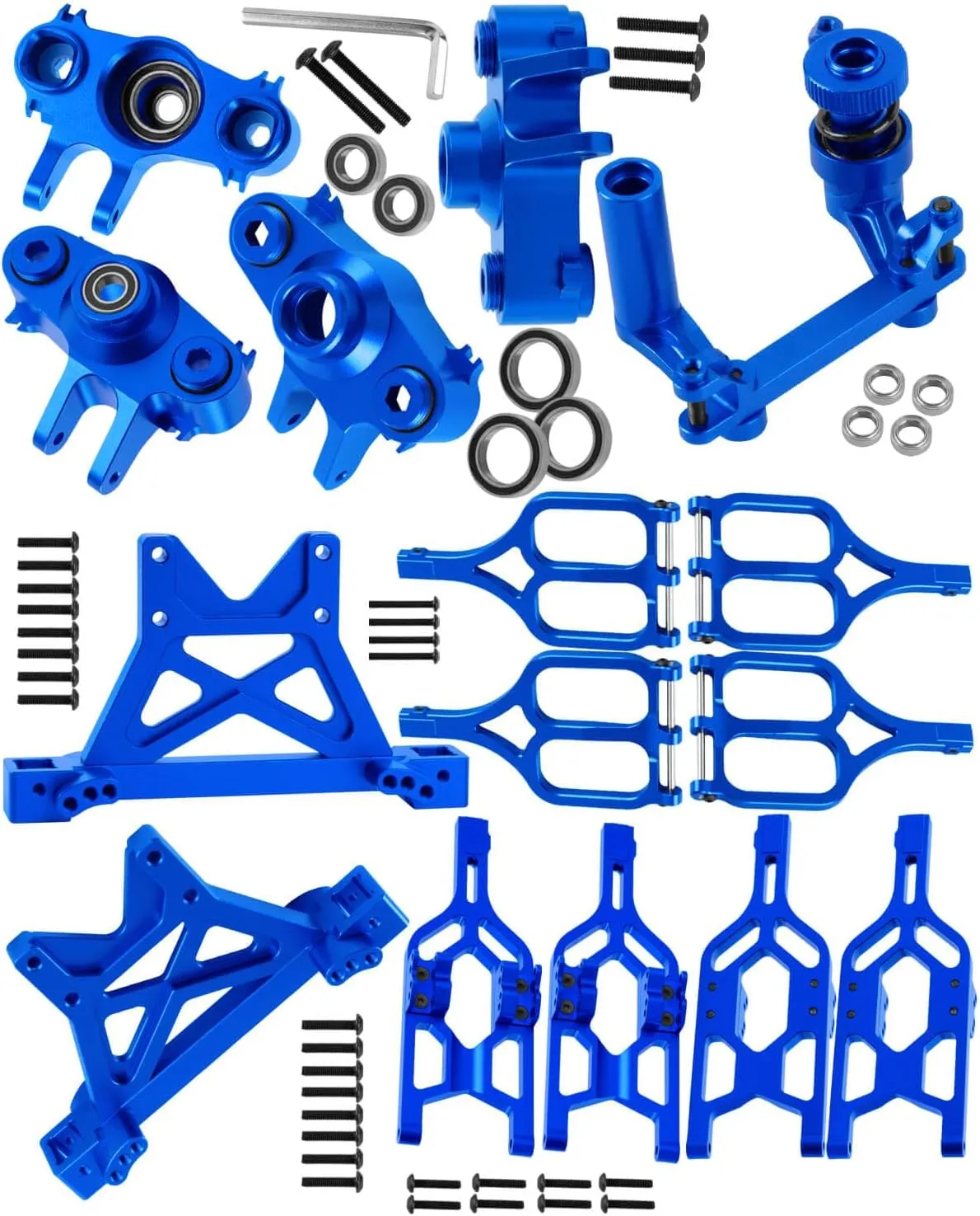 RC Upgrades Part for 1/10 T-Maxx/E-Maxx,Aluminum Suspension Arms & Steering Block Knuckle Arm w/Rubber Shielded Bearing & Shock Tower & Steering Bellcranks Servo Saver,Navy Blue