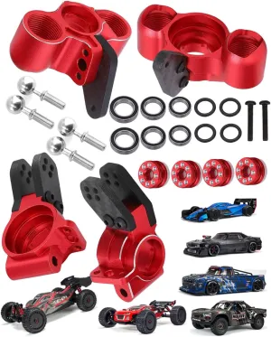 RC Upgrades Part for Arrma 1/8 Typhon/Talion 6S BLX,1/7 Felony/Mojave/Infraction/Limitless 6S BLX,Alloy Front Knuckles Steering Blocks &Rear Hub Stub Axle Carriers,Red