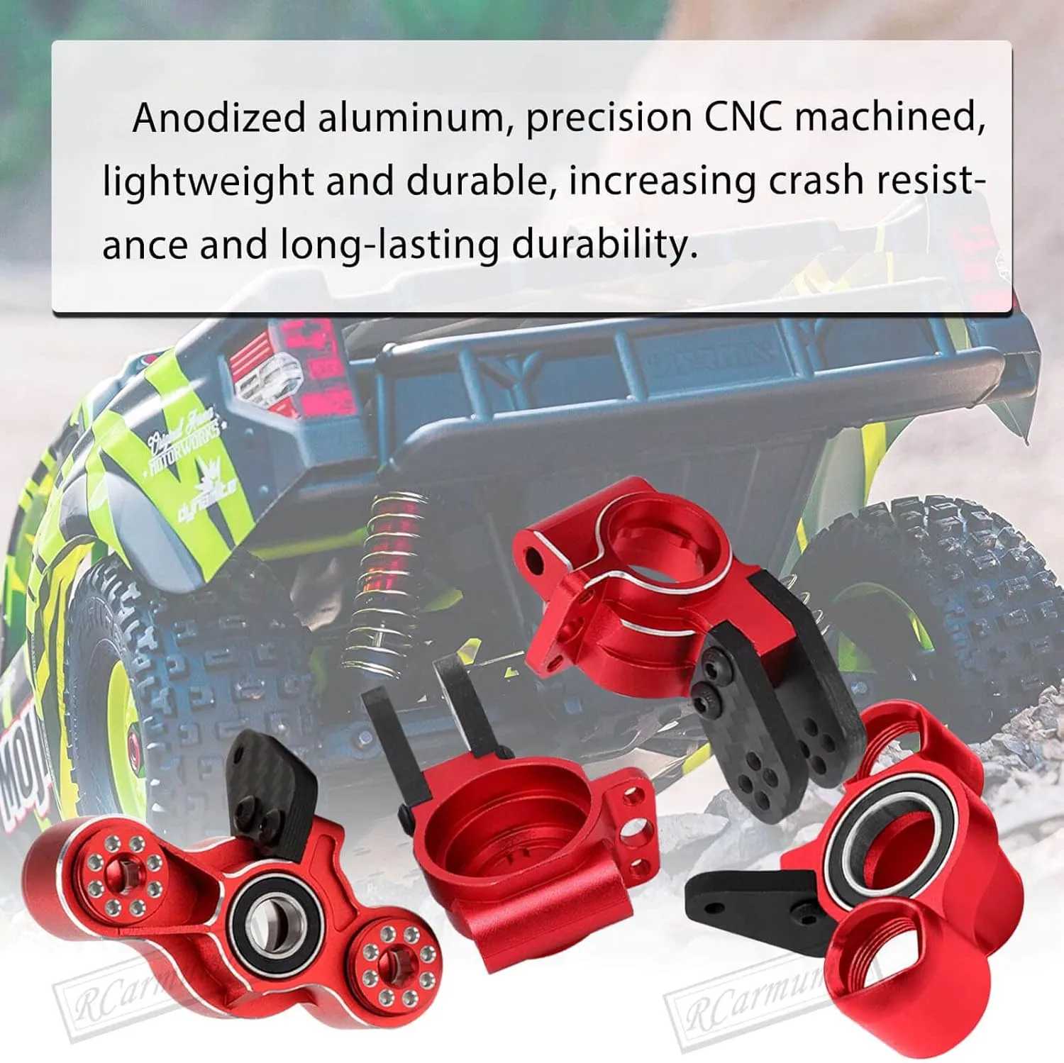 RC Upgrades Part for Arrma 1/8 Typhon/Talion 6S BLX,1/7 Felony/Mojave/Infraction/Limitless 6S BLX,Alloy Front Knuckles Steering Blocks &Rear Hub Stub Axle Carriers,Red