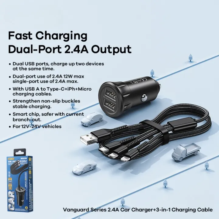 RCC236- 3 IN 1 Cables Car Charger (Black)