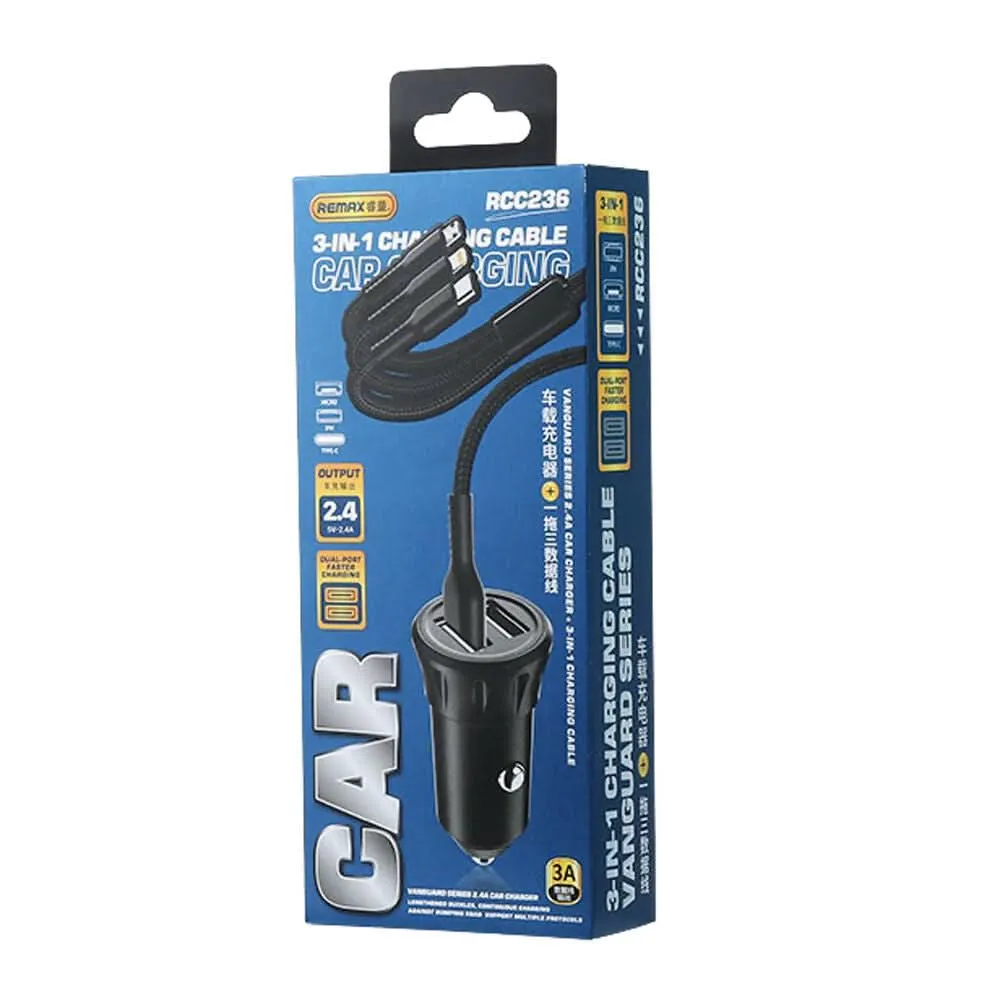 RCC236- 3 IN 1 Cables Car Charger (Black)