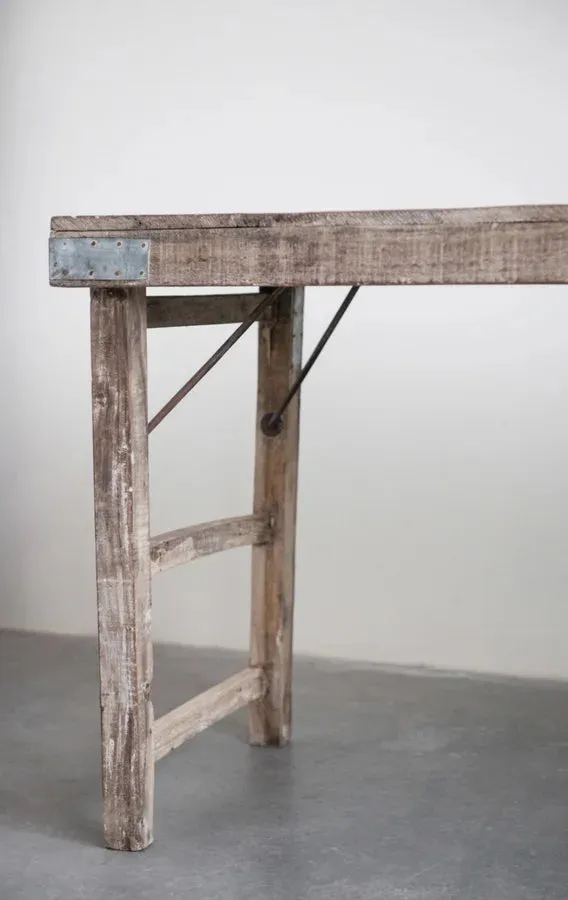 Reclaimed Wood Folding Table with Tin Patches