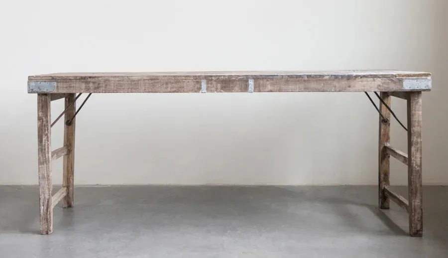 Reclaimed Wood Folding Table with Tin Patches