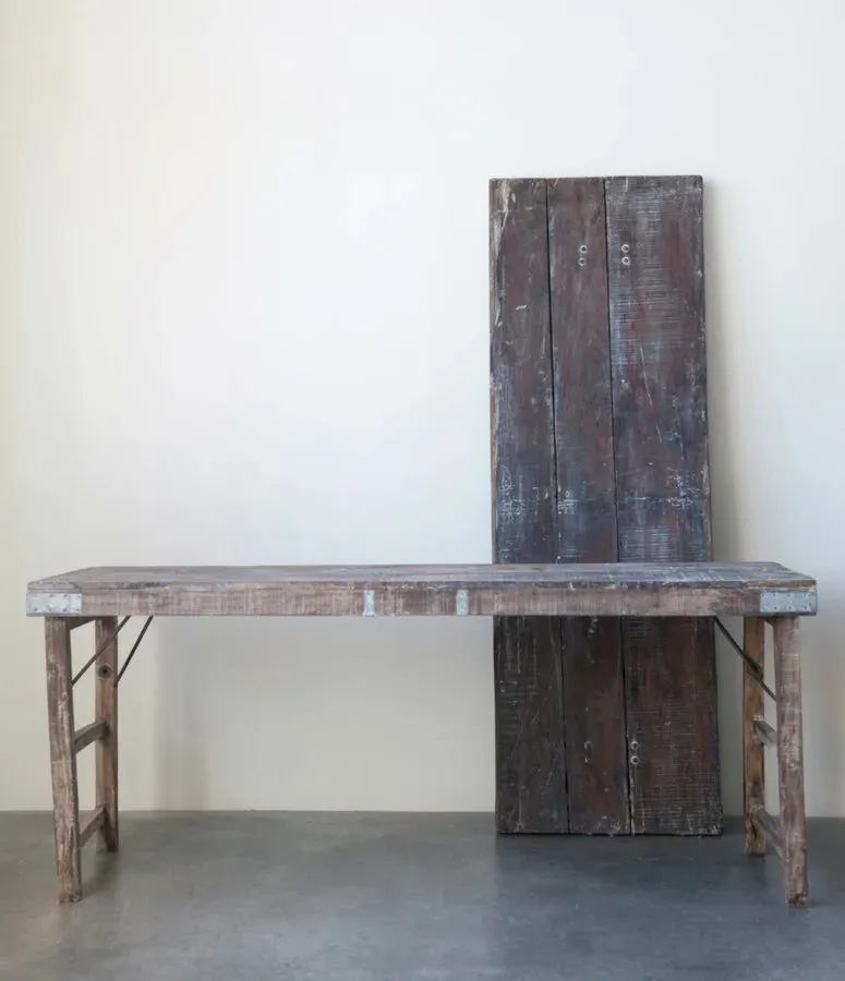 Reclaimed Wood Folding Table with Tin Patches