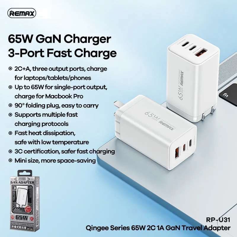 REMAX - RP-U31 Qingee Series PD QC GAN Charger ( 65W ) - White