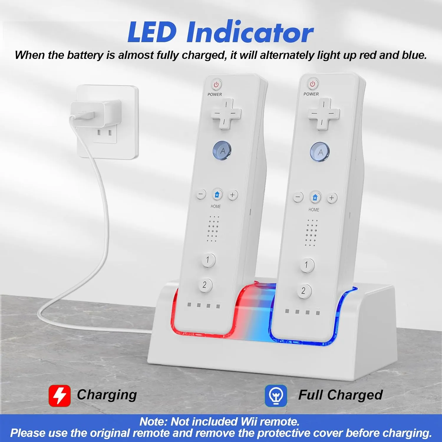 Remote Controller Charger for Wii/Wii U with 2 Pack 2800mAh Rechargeable Battery Pack, 2 Port Charging Station for Wii Controller, Remotes are not Included