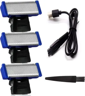 Replacement Head for Old Version of Microtouch Solo Mens Shaver Electric Micro Trimmer (3 Razor Blade & 1 Clean Brush & 1 USB Charger Cable)