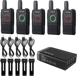Retevis RT18 Mini Walkie Talkie,Rechargeable Portable FRS Two-Way Radios,Dual PTT, Small, VOX,Handsfree Walkie Talkies for Adults,2 Way Radios with 5-Port USB Charger for Restaurant Clinic Healthcare