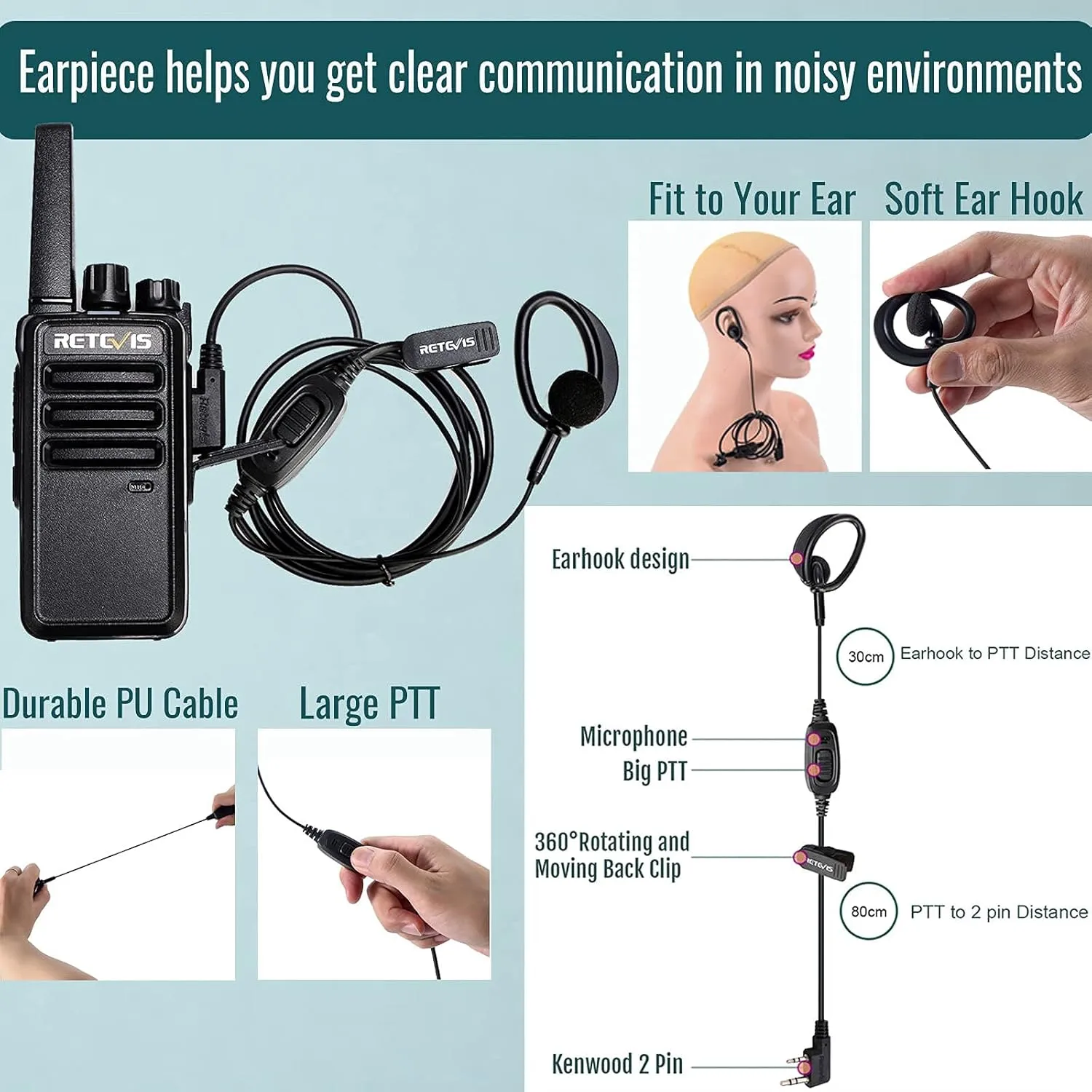 Retevis RT68 Walkie Talkies with Earpiece, Portable FRS Two-Way Radios Rechargeable, with 6 Way Multi Unit Charger, Hands Free, Long Range, Rugged 2 Way Radios 6 Pack for Adults School Church