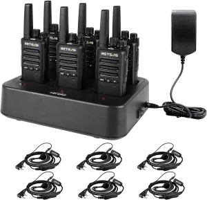 Retevis RT68B (3rd GenRT68) Walkie Talkies with Earpiece - 16 Channels, 30H Battery, FRS Two-Way Radios, 6-Way Charger, VOX, Long Range, Rugged & Water Resistant,for Adults, School, Church(6 Pack)