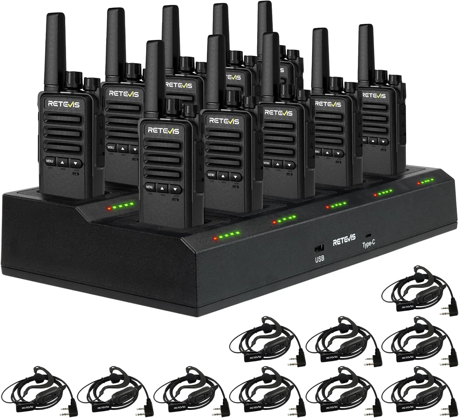 Retevis RT68B Walkie Talkies for Adults Long Range, with 10 Multi Way Charger, Easier Securer Charging, Rechargeable Two Way Radios for School Industry Warehouse(10 Pack)