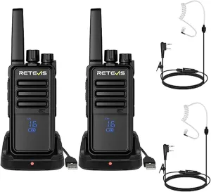 Retevis RT68H Walkie Talkies(2 Pack) with AI Active Noise Reduction Walkie Talkie Earpiece(2 Pack), 2 Way Radio Long Range, Intuitive, Channel, Power Display, VOX Hands Free, Keylock