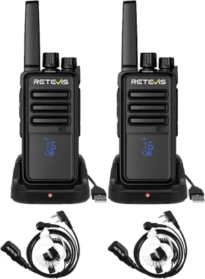 Retevis RT68H Walkie Talkies(2 Pack) with Walkie-Talkie Earpiece(2 Pack), 2 Way Radio Long Range, Intuitive,Channel,Power Display,VOX Hands Free,Keylock,Rugged Two Way Radios with USB Charging Base