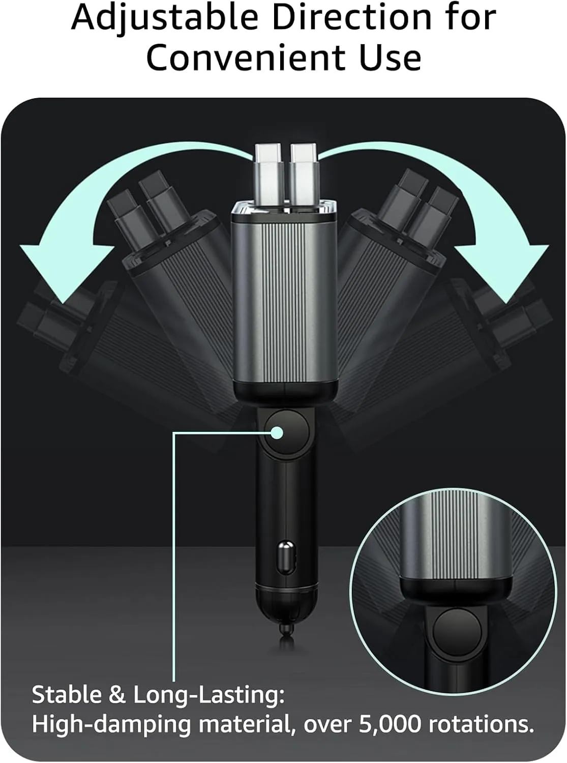 Retractable Car Charger USB C,145W Type C Car Charger Fast Charging with Dual Retractable USB C Cable and USB Ports, Compatible with iPhone 16/15,S25/24/23/22, Pixel 9/8/7
