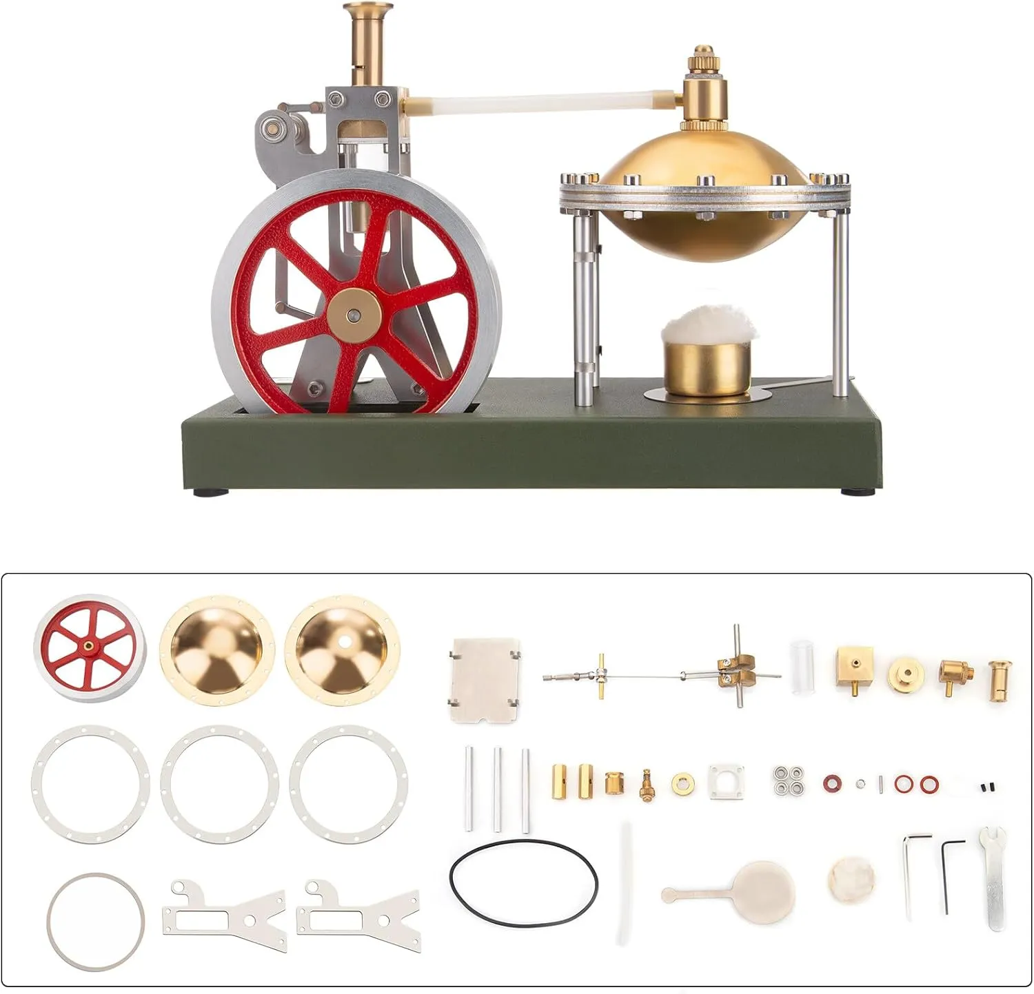 Retro Steam Engine Model, V-01 Vertical Steam Engine Model Kit with Spherical Boiler for Physical Science Experiment Display