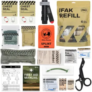 RHINO RESCUE IFAK Refill Kit 17Pcs with CAT Gen-7 Tourniquet, Emergency Tactical First Aid Kit Medical Supplies, Combat Pack for Trauma Wound Care, Gunshot, Survival, Car & Camping FSA/HSA Eligible