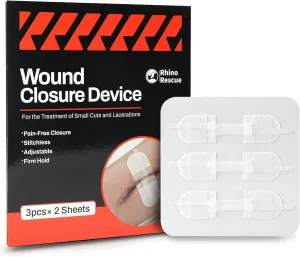 RHINO RESCUE Wound Closure Device 6pcs, Wound Closure Strips Without Suture for Cut Care Device, Adhesive Bandages
