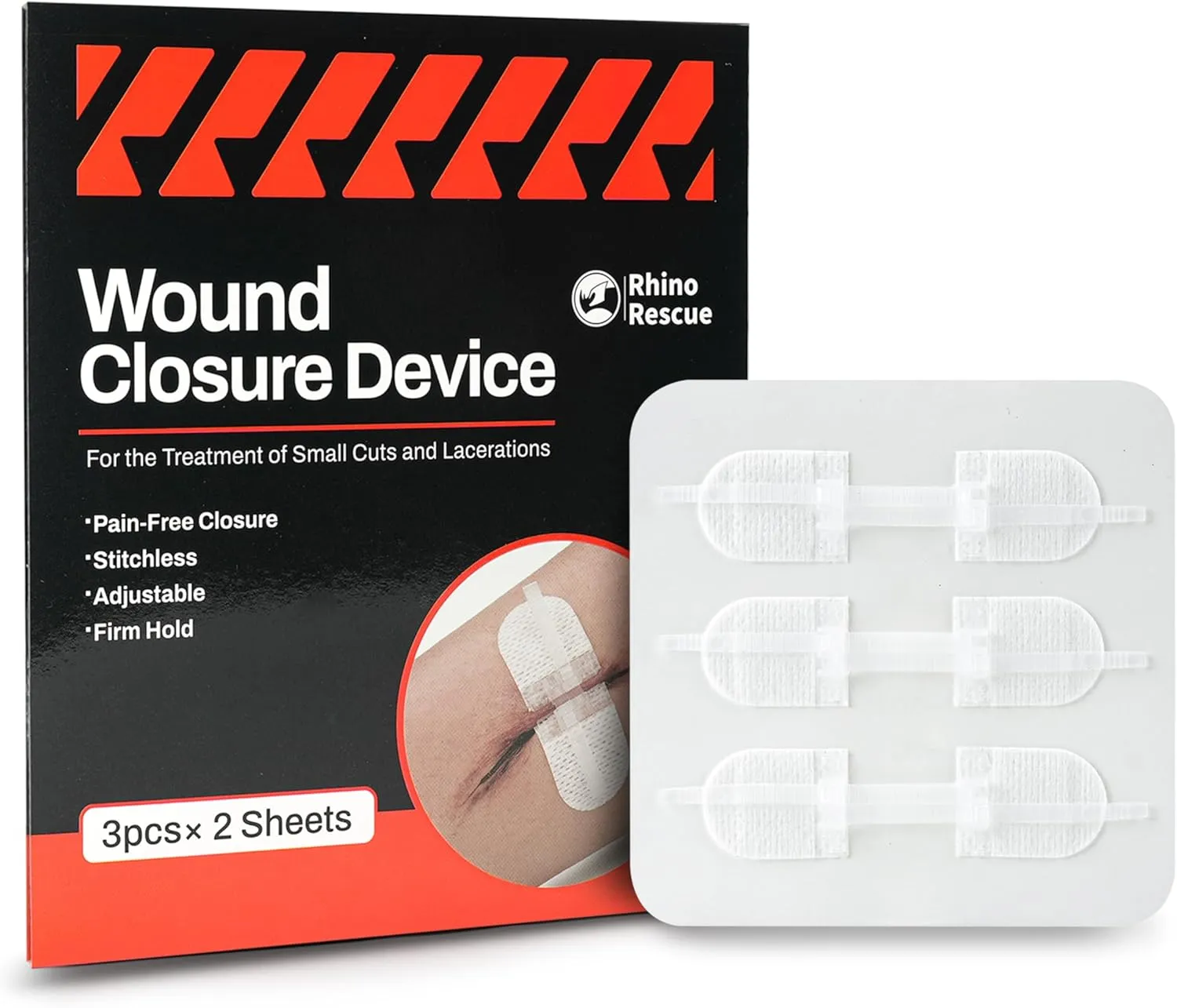 RHINO RESCUE Wound Closure Device 6pcs, Wound Closure Strips Without Suture for Cut Care Device, Adhesive Bandages