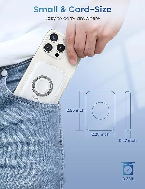RORRY for Magsafe Portable Charger, [for iPhone & iWatch][Simultaneously Fast Charging] Magnetic Power Bank, 5000mAh for Magnetic Portable Charger, Magsafe Battery Pack with Finger Ring