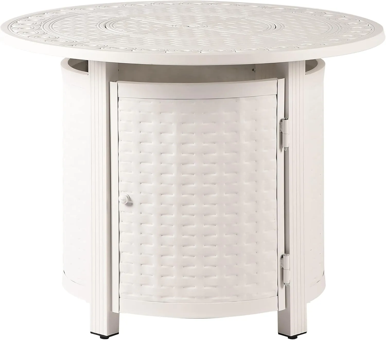 Round 34 in. x 34 in. Aluminum Propane Fire Pit Table with Glass Beads, Two Covers, Lid, 37,000 BTUs in White Finish