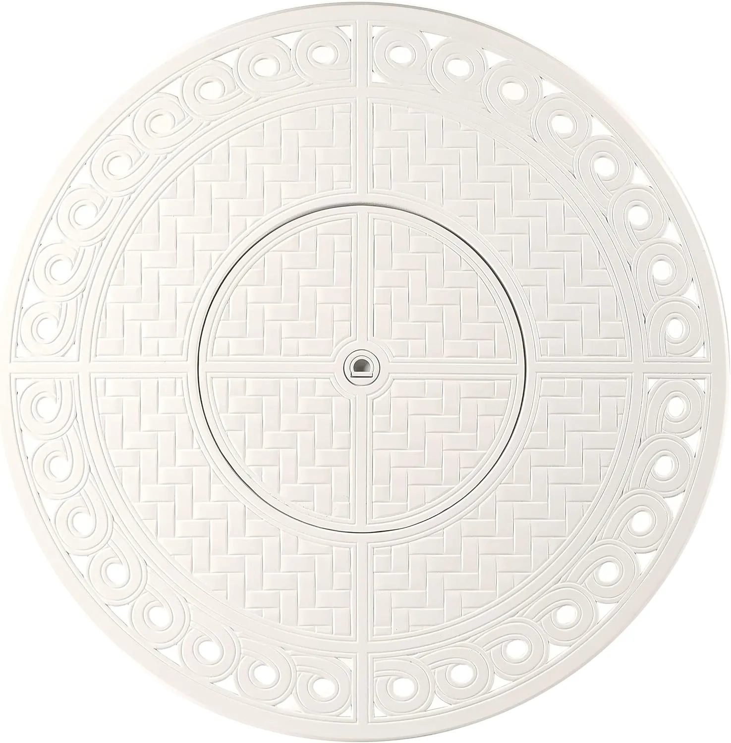 Round 34 in. x 34 in. Aluminum Propane Fire Pit Table with Glass Beads, Two Covers, Lid, 37,000 BTUs in White Finish